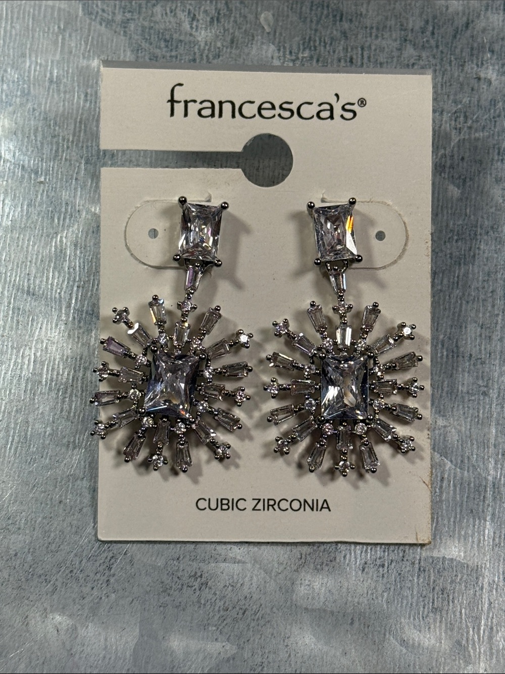 Francesca's Silver Starburst Drop Earrings with Clear Stones